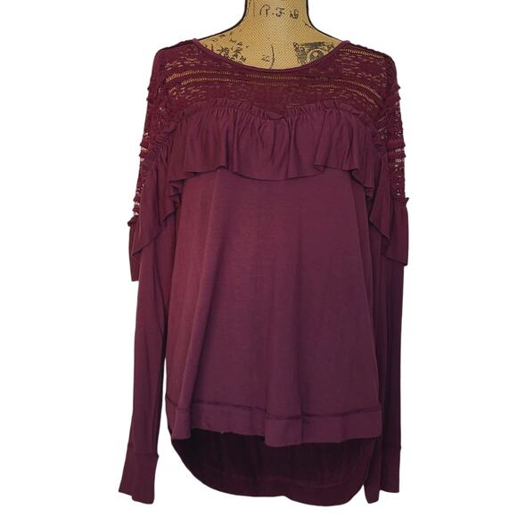 Melrose and Market Lace and Ruffle Bodice Long Sleeve Jersey Sweatshirt Top Sz L - Picture 2 of 9